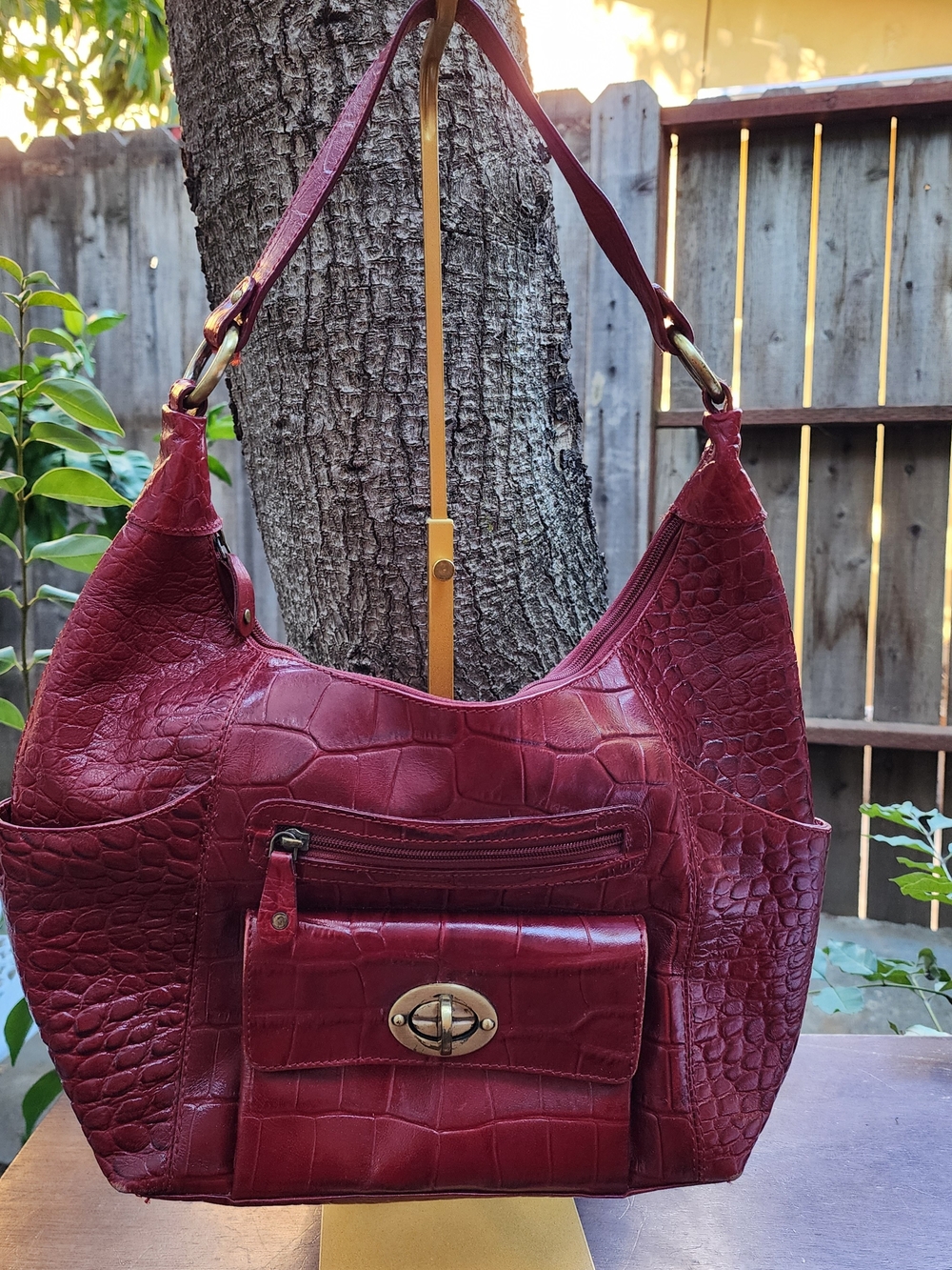 Michael Rome Designs Red Croc Embossed Leather Shoulder Bag Made In Italy Hobo